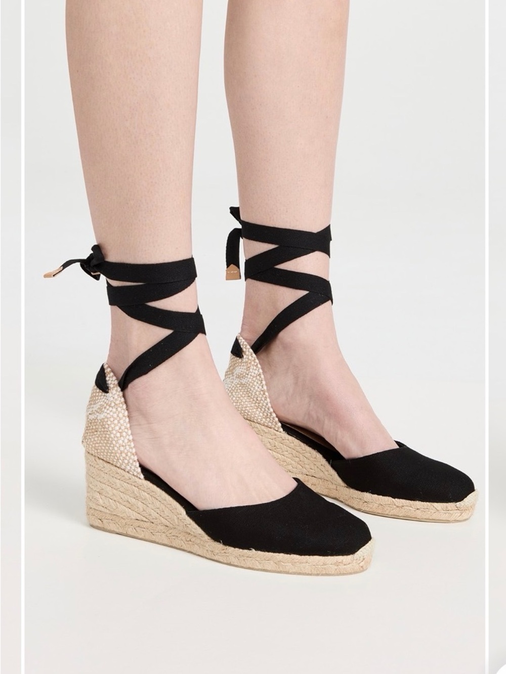 Castañer Carina Black Canvas Mid Wedge Espadrilles | Made in Spain